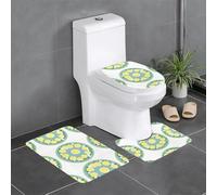 WHJSHOP Three-piece floor mat set Fresh lemon slices on a plate Printed water-absorbent and non-slip for bathrooms toilets and kitchens