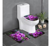 WHJSHOP Three-piece floor mat set Orchid Flower Printed water-absorbent and non-slip for bathrooms toilets and kitchens