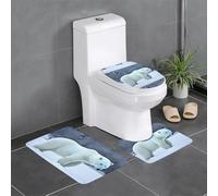 WHJSHOP Three-piece floor mat set Polar bear in winter Printed water-absorbent and non-slip for bathrooms toilets and kitchens