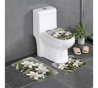 WHJSHOP Three-piece floor mat set White Bell orchid Printed water-absorbent and non-slip for bathrooms toilets and kitchens