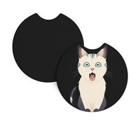 Whjshop Timid Scared Cat Prints Car Interior Cup Holder Pad 2 Pc Waterproof & Quick for Cars, Trucks, Suvs, and Ships