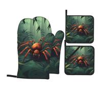 WHJSHOP Tropical Rainforest Spiders Prints Oven Mitts & Pot Holders Set - Waterproof Kitchen Layers & Heat Resistant - Durable Covers for Safe Cooking & Easy Cleanup