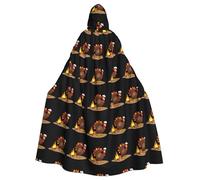 WHJSHOP Turkey warming by the campfire Prints Halloween Adult Hooded Cloak No Zipper, Comfortable & Durable for Role-Playing