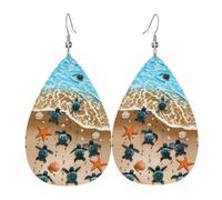 WHJSHOP Turtle crawling on the beach Prints Dangle Leather Earrings - Chic Water Drop Drops for Festive Style & Everyday Sparkle