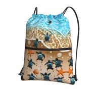 WHJSHOP Turtle crawling on the beach Prints Drawstring Zipper Backpack - Lightweight, Waterproof Gym Bag for Travel, Yoga & Hiking
