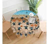 WHJSHOP Turtle crawling on the beach Prints Round Decorative Tablecloth 60in - Waterproof Table Throw for Elegant Dining & Stylish Home Decor