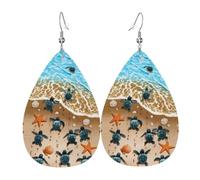 WHJSHOP Turtle crawling on the beach Prints Teardrop Leather Earrings - Dangle Drop Earrings for Women, Lightweight Fashion Jewelry with Silver-Plated Hooks, Vibrant Colors for Special Occasions