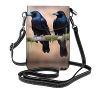 WHJSHOP Two Black Crows Picture Small Leather Women'S Crossbody Flip Phone Bag, Waterproof And Durable