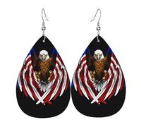 WHJSHOP USA Flag Patriotic Eagle Prints Teardrop Leather Earrings - Lightweight Dangle Earrings for Women, Vivid Color Faux Leather Drops with Silver Plated Hooks, Stylish Accessories