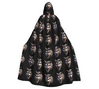 WHJSHOP Vicious wolf head Prints Adult Hooded Cape Cloak for Halloween, Role-Playing, and Costume Parties