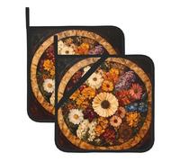 WHJSHOP Vintage Cartwheel Bouquet Pattern Square Insulated Pot Mat 2 Pieces Featuring a Convenient Side Hanging Rope for Easy Storage
