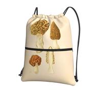WHJSHOP Vintage Mushrooms Drawings Prints Drawstring Zipper Backpack - Lightweight Water-Resistant Gym Bag with Front Pocket & Interior Organizer for Travel, Yoga, & More