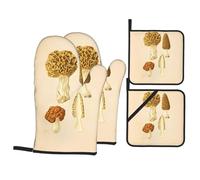 WHJSHOP Vintage Mushrooms Drawings Prints Oven Mitts & Pot Holders Set - Waterproof Kitchen Layers & Heat Resistant - Durable Covers for Safe Cooking & Easy Cleanup