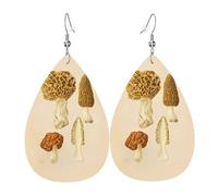 WHJSHOP Vintage Mushrooms Drawings Prints Teardrop Leather Earrings - Lightweight Dangle Earrings for Women, Vivid Color Faux Leather Drops with Silver Plated Hooks, Stylish Accessories