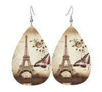 WHJSHOP Vintage Paris Eiffel Tower Butterfly Prints Teardrop Leather Earrings - Lightweight Dangle Earrings for Women, Vivid Color Faux Leather Drops with Silver Plated Hooks, Stylish Accessories