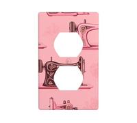 WHJSHOP Vintage Pink Sewing Machine Prints Double Socket Wall Panel Electrical Socket Cover Plate is Shatter Resistant and Durable 4.5x2.76in