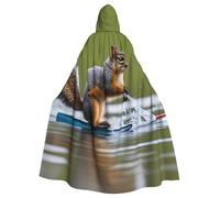 WHJSHOP Water Skiing fox Squirrel Pattern Halloween Adult Hooded Cloak is a super large, comfortable, and durable cloak