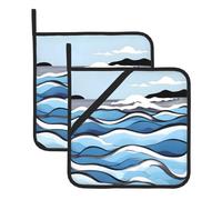 WHJSHOP Waves Lapping at The Rocks Prints Square Insulated Pot Holder Set of 2 8x8 in Thick and Durable, Anti-scalding and Heat-Insulating