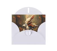 WHJSHOP White Greeting Card Bunny playing violin Printing Perfect for Valentine's Day, Wedding Anniversary & Party Invitations