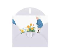 WHJSHOP White Greeting Card Grandma looking at the sea of flowers Printing Perfect for Valentine's Day, Wedding Anniversary & Party Invitations