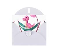 WHJSHOP White Greeting Card Pink dinosaur in a hammock Printing Perfect for Valentine's Day, Wedding Anniversary & Party Invitations