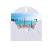 WHJSHOP White Greeting Card Pink Flamingo on Beach Pattern 4x6in for Christmas, children's birthdays, Valentine's Day, wedding anniversaries, and party invitations