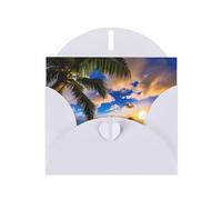 WHJSHOP White Greeting Card Tropical Hawaii Palm Tree Ocean Sea Sunset Pattern 4x6in for Christmas, children's birthdays, Valentine's Day, wedding anniversaries, and party invitations