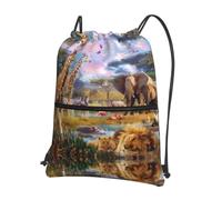 WHJSHOP Wild Animals Prints Drawstring Zipper Backpack - Lightweight, Waterproof Gym Bag for Travel, Yoga & Hiking