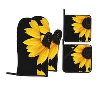 WHJSHOP Wild Flower Sunflower Prints Kitchen Layers: Waterproof Oven Covers for Safe Handling & Easy Cleanup - 4 Piece Heat Protection Bundle