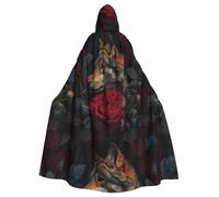 WHJSHOP Wolf among the red roses Prints Adult Hooded Cape Cloak for Halloween, Role-Playing, and Costume Parties