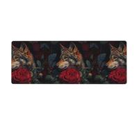 WHJSHOP Wolf Among The Red Roses Prints Extra Large Mouse pad, Computer Office Anti Slip Gaming Keyboard Thickened Version 12x31.5in