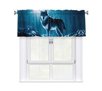 WHJSHOP Wolf on snowy mountain Picture curtain with short pole, 54x18in for kitchen, bathroom, laundry room, and studio windows, featuring a light filtering