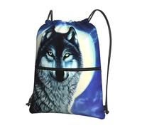 WHJSHOP wolf under moon Prints Drawstring Zipper Backpack - Lightweight Water-Resistant Gym Bag with Front Pocket & Interior Organizer for Travel, Yoga, & More