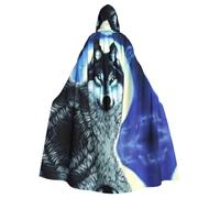 WHJSHOP wolf under moon Prints Hooded Cloak - Dramatic Long-Sleeve Cosplay Layer