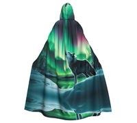 WHJSHOP Wolves Howl in the Northern Lights Pattern Adult Hooded Cape Cloak for Halloween, Role-playing, and Costume Parties