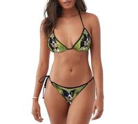 WHJSHOP Women's 2 Piece Bikini Swimsuit Border Collie Printed Triangle Bathing Suits, Black, Large