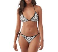 WHJSHOP Women's 2 Piece Bikini Swimsuit Lotus Flower Namaste Printed Triangle Bathing Suits, Black, Medium