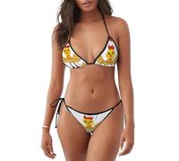 WHJSHOP Women's 2 Piece Bikini Swimsuit Rooster in The Square Printed Triangle Bathing Suits, Black, Medium