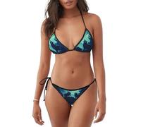 WHJSHOP Women's 2 Piece Bikini Swimsuit Wolf Howling at Full Moon Printed Triangle Bathing Suits, Black, Large