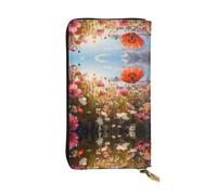 WHJSHOP Women's Long Leather Wallet with Zipper Coin Pocket | For Cash Cards Phone, Durable Faux Leather Large Capacity Organizer Wild Meadow Flowers Prints