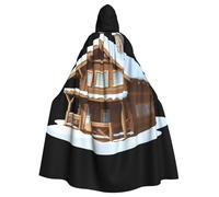 WHJSHOP Wooden snow house Printing Halloween Adult Hooded Cape Large Hooded Cloak with Bow Tie, No Zipper