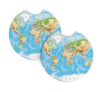 WHJSHOP World Map Prints Car Cup Coasters 2-Pack - Neoprene Protection for a Cleaner, Scratch-Free Ride