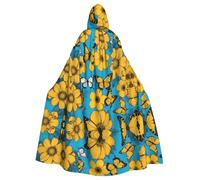 WHJSHOP Yellow Flowers Butterflies Pattern Halloween Adult Hooded Cloak is a super large, comfortable, and durable cloak