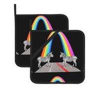 WHJSHOP Zebra Crossing The Rainbow Prints Square Insulated Pot Mat 2 Pieces Featuring a Convenient Side Hanging Rope for Easy Storage