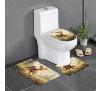 WHJSSF 3-Piece Bathroom Rugs Set 24x16in A deer chasing a bee Prints Anti-Slip Floor Mats with Contour, Oval & Rectangular Shapes for Home, Kitchen & Restrooms