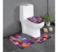 WHJSSF 3-Piece Bathroom Rugs Set 24x16in Glowing Mystery Castle Prints Anti-Slip Floor Mats with Contour, Oval & Rectangular Shapes for Home, Kitchen & Restrooms