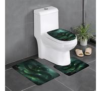 WHJSSF 3-Piece Bathroom Rugs Set 24x16in Green Feathered Serpent Prints Anti-Slip Floor Mats with Contour, Oval & Rectangular Shapes for Home, Kitchen & Restrooms