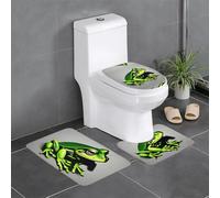 WHJSSF 3-Piece Bathroom Rugs Set 24x16in Green Frog Shadow Prints Anti-Slip Floor Mats with Contour, Oval & Rectangular Shapes for Home, Kitchen & Restrooms