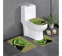 WHJSSF 3-Piece Bathroom Rugs Set 24x16in Green Frog Shadow Prints Anti-Slip Floor Mats with Contour, Oval & Rectangular Shapes for Home, Kitchen & Restrooms