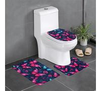 WHJSSF 3-Piece Bathroom Rugs Set 24x16in pretty butterfly Prints Anti-Slip Floor Mats with Contour, Oval & Rectangular Shapes for Home, Kitchen & Restrooms